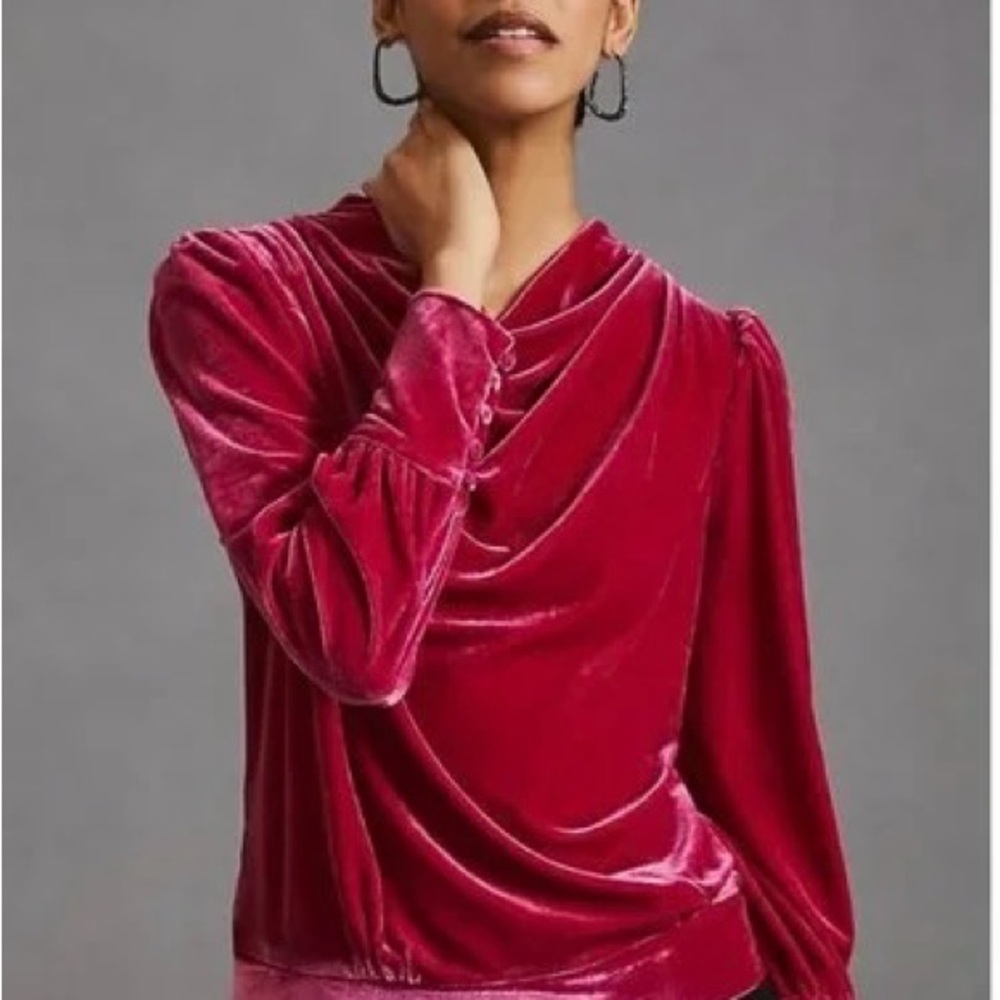 Anthropologie BTFL-life Velvet Pullover Velvet Cowl Neck Sweater - Picture 3 of 5